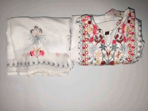 Embroidered White Kurta Set