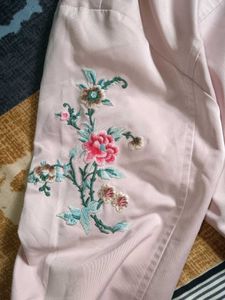 Pink Embroidered Bomber Jacket