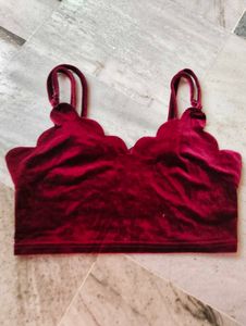 Velvet Scallop Trim Crop Top