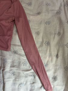 Pink Ruched Long Sleeve Crop Top
