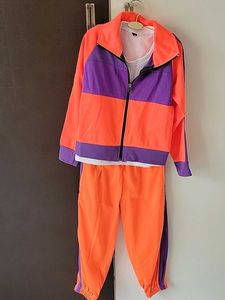 Bright Orange Joggers with Purple Stripes