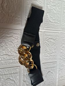 Chic Black Belt with Gold Chain Accent