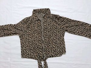 Leopard Print Tie-Front Shirt