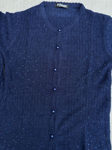 Navy Blue Button-Up Cardigan