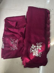 Burgundy Embroidered Dress Material
