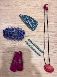 Assorted Hair Clips and Necklace