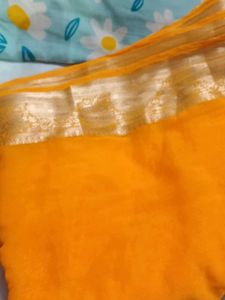 Vibrant Yellow Saree with Gold Border