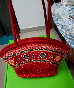 Embroidered Red Tote Bag