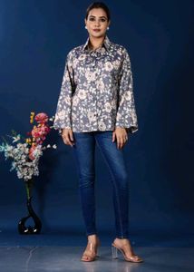 Floral Print Button Down Shirt For Women