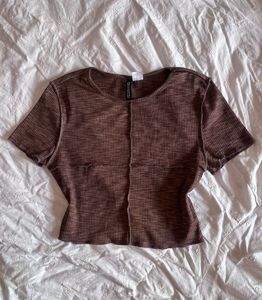 Brown Ribbed Cropped Top