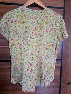Olive Green Floral Print T-Shirt