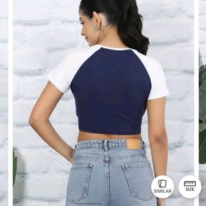 S size Navy &amp; White Cropped Raglan Tee
