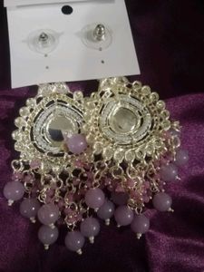 Elegant Lavender Beads Chandbali Earrings
