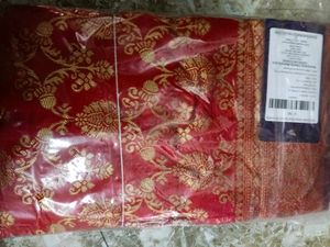 Vibrant Red Saree with Goldwork