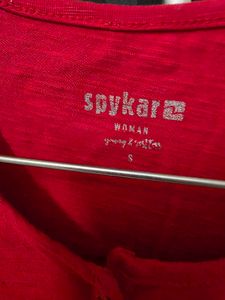 Red Spykar Henley T-Shirt