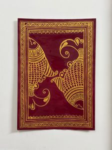 Golden Fishes Maroon Sea : Madhubani Art