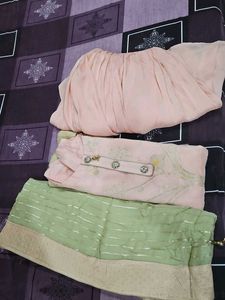 Beautiful Peach suit Set with Green Dupatta