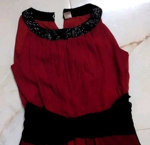 Elegant Red &amp; Black Evening Dress