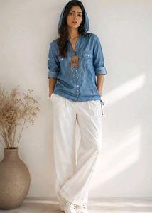 💙 Soft Denim Hooded Shirt for Women