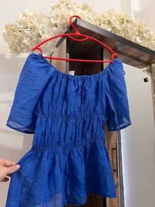 Blue Off-Shoulder Peplum Top