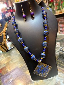 Boho Blue Beaded Necklace &amp; Earring Set