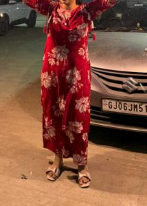 Red Floral Print Kurta