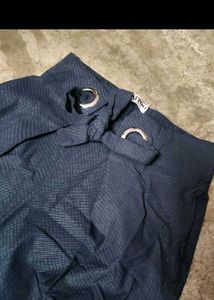 Stylish Navy Blue Paperbag Waist Pants