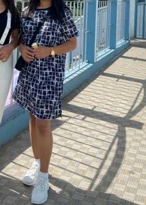 Chic Black &amp; White Grid Print Dress