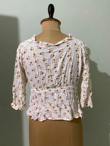 Chic White Floral Print Wrap Top