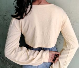 Cream Cropped Cardigan with Heart Buttons