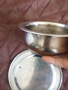 Vintage Stainless Steel Kadhai &amp; Plate Set