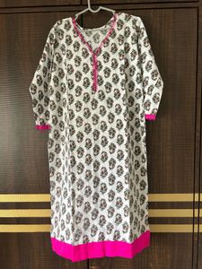 White Floral Print Kurta