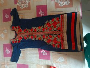 Embroidered Navy Blue Kurta Set