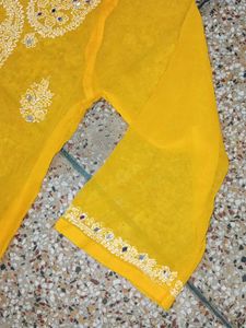 lukhnawi Yellow Embroidered Kurta