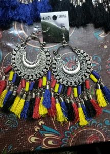 Boho Blue Tassel Hoop Earrings combo