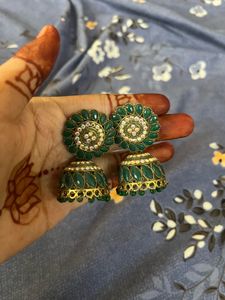Stunning Green Jhumka Earrings