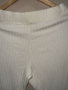 Ribbed White Flared Pants