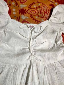 White Puff Sleeve Tie-Up Peplum Top