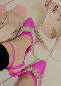 Magenta Pumps Heel With Diamante Knotted Detail