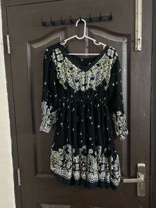 Boho Black Printed Mini Dress