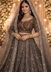 Olive Green Sequin Lehenga Skirt