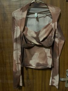 Newme Mesh Tie-Dye Long Sleeve Top