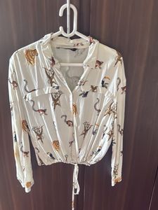 Fun Animal Print Long Sleeve Crop Top