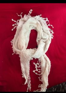 Elegant White Dupatta with Lace Trim