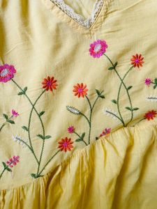 Yellow Kurta Set with Floral Embroidery