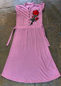 Pink Rose Patch Midi Dress cum kurti