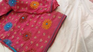 Vibrant Pink Embroidered Saree