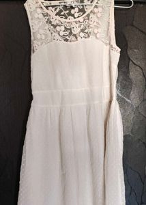 Elegant Cream Lace Trim Dress
