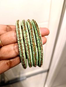 Elegant Mint Green Beaded Bangles
