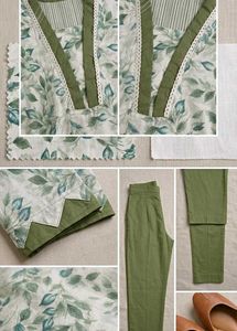 Leaf Print Cotton Kurta with touser set